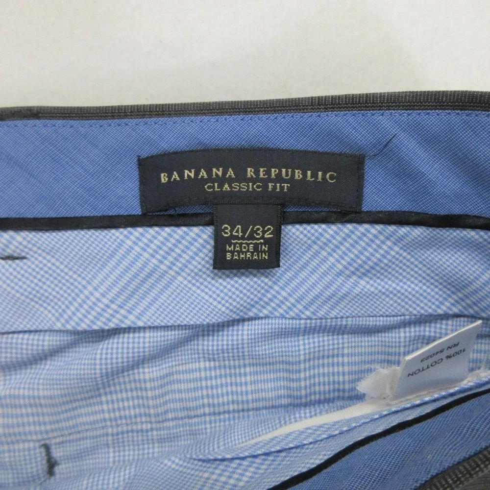 Banana Republic Men's Dress Pants 34x29 Classic Fit Gray Striped Cotton